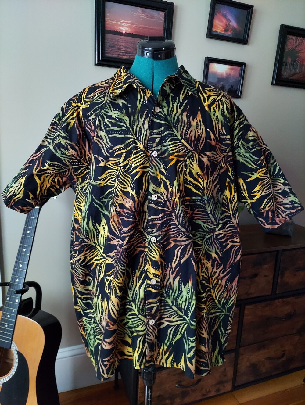 Orvis Black Hawaiian Style Aloha Short Sleeve Shirt Men's XL